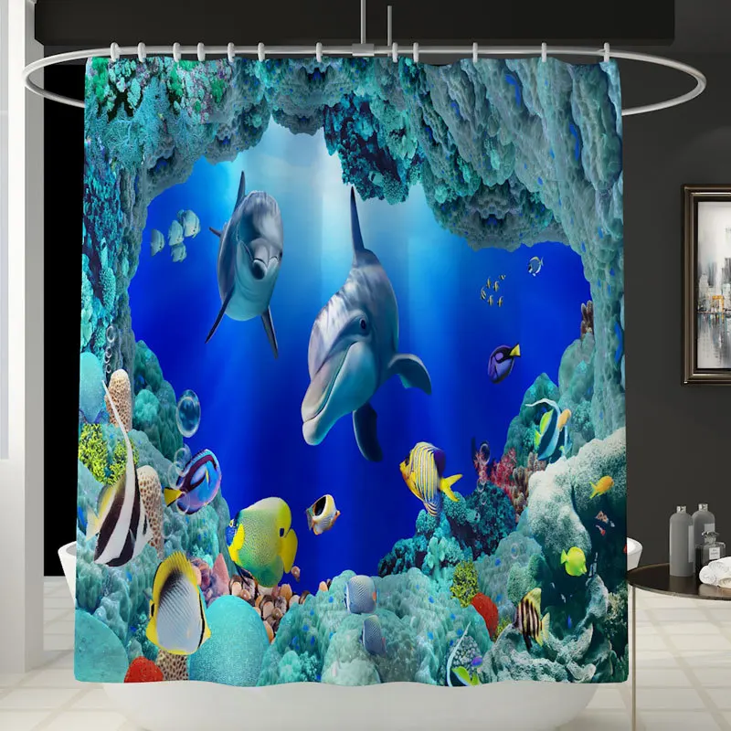 Blue dolphin Ocean Non-slip Bath Mats Carpet Bathroom Shower Curtain and Rug Sets Toilet Mat Rug Foot Pads Gift