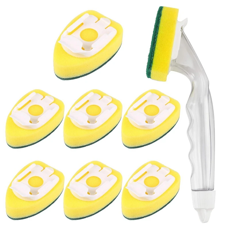 Heavy-Duty Dish-Washing Stick Sponge, Dish-Washing Sponge with Handle, Non-Scratching and Reusable Dish Sink(9 PCS)