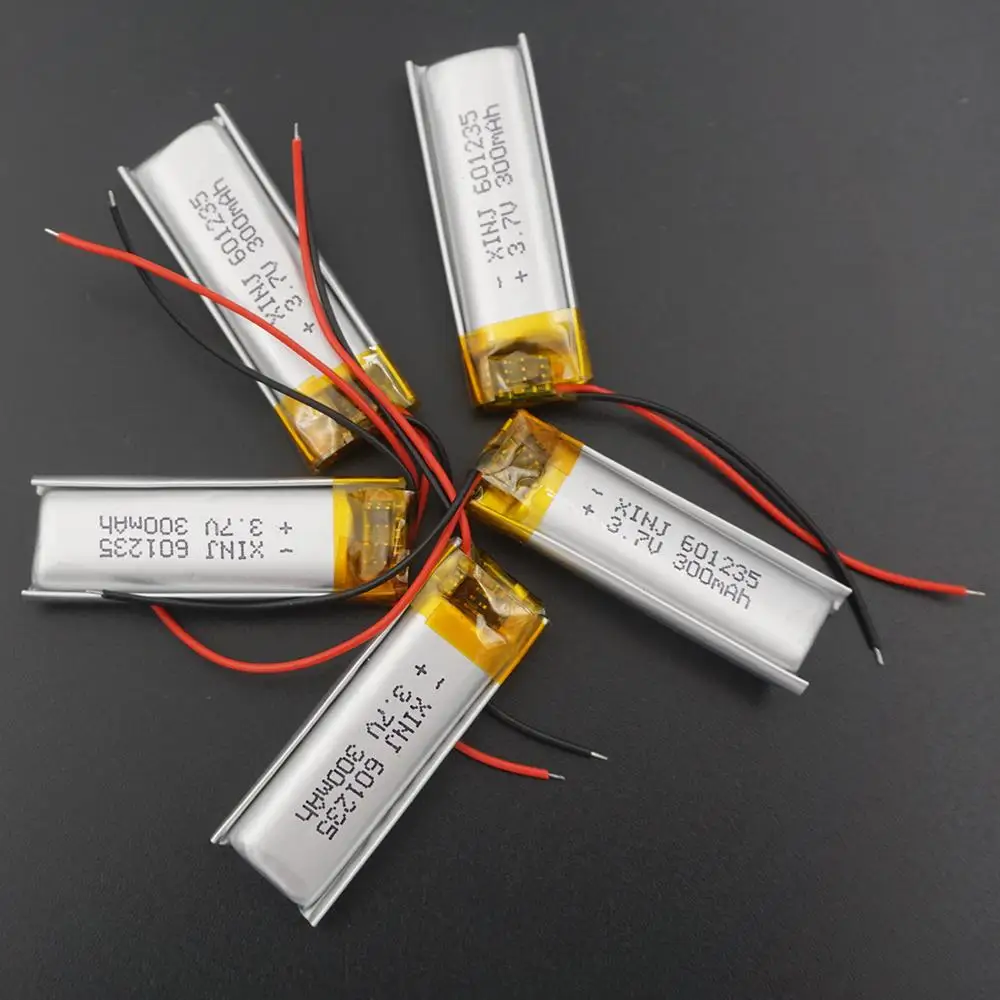 

XINJ 5pcs 3.7V 300 mAh Lithium Polymer Li Battery Lipo 601235 For Mp3 Bluetooth Speaker Earphone Car Camera LED Light DashCam