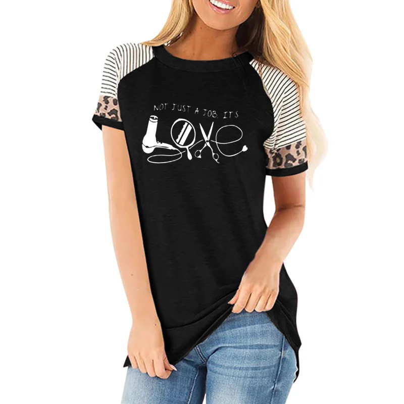

Hairdresser T Shirt High Sunlight Leisure Summer Women T Shirts Humorous Cotton Short Sleeve striped leopard Tshirs