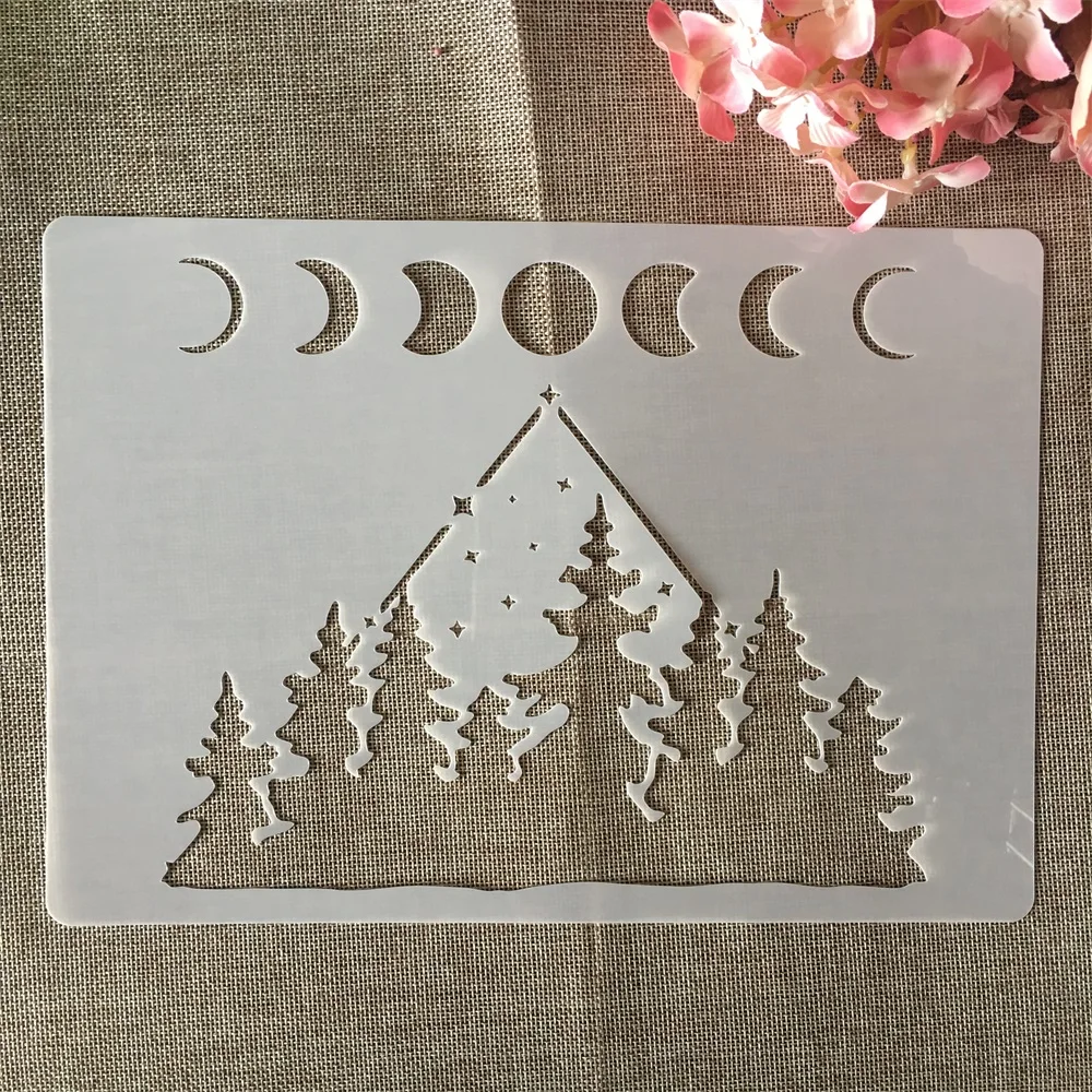 A4 29cm Phase of The Moon Forrest DIY Layering Stencils Wall Painting Scrapbook Coloring Embossing Album Decorative Template