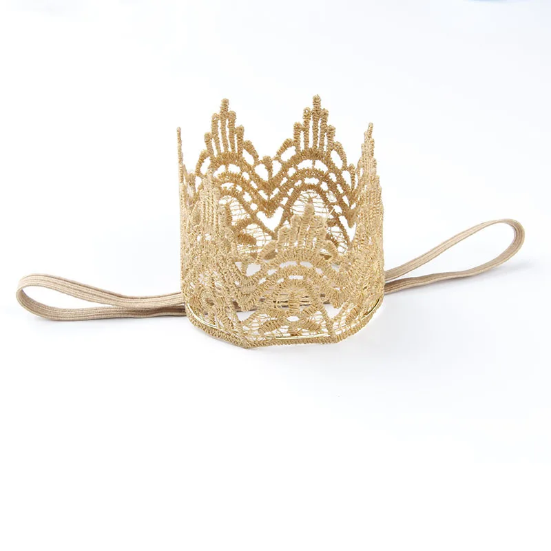 Yundfly Gold Lace 3D Crown Baby Headband Newborn Girls Elastic Tiara Hairband Birthday Gift Photography Props