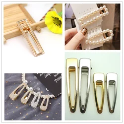 100pcs gold/rhodium Hair Clips Fashion square Hairpin Blank Base for Diy Pearl Jewelry Making  Setting craft supplies wholesale