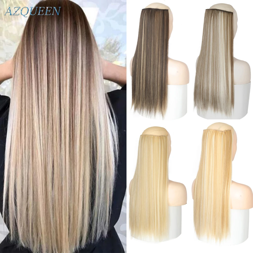 AZQUEN Synthetic 5 Clips Long Straight  Hair Extensions Clips in High Temperature Fiber Black Brown Hairpiece