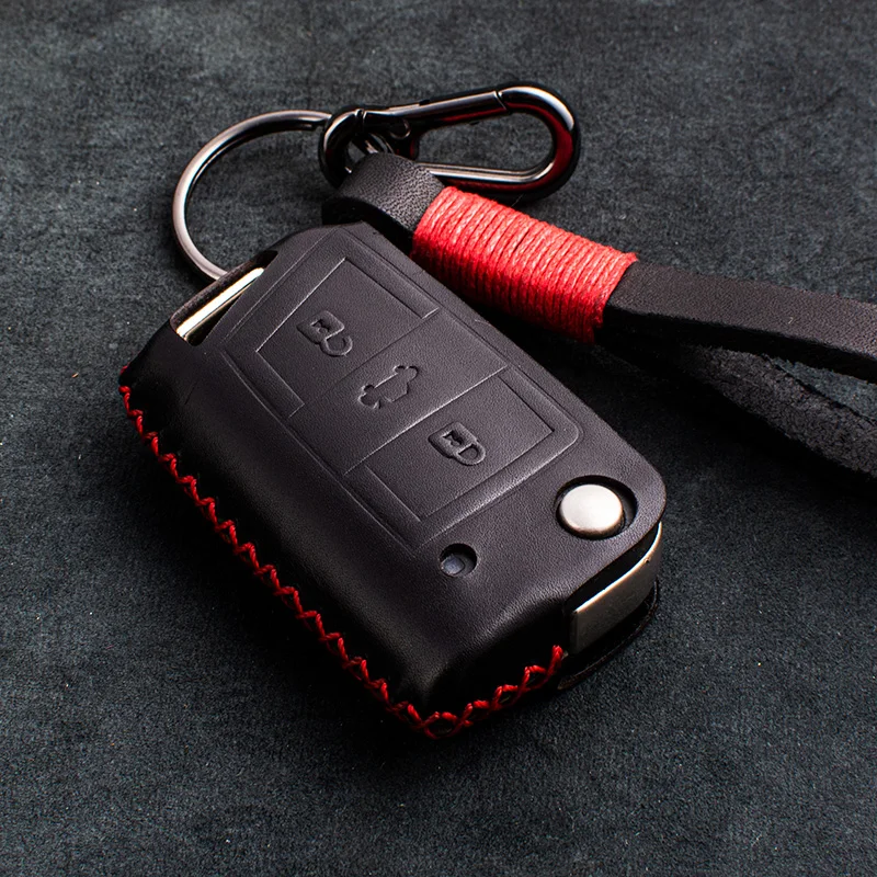 

1 Pcs Genuine Leather 3 Button Key Case Cover For Volkswagen new Tiguan L Lingdu Golf Jialu Gaoqi 7 Lingdu key case buckle cover