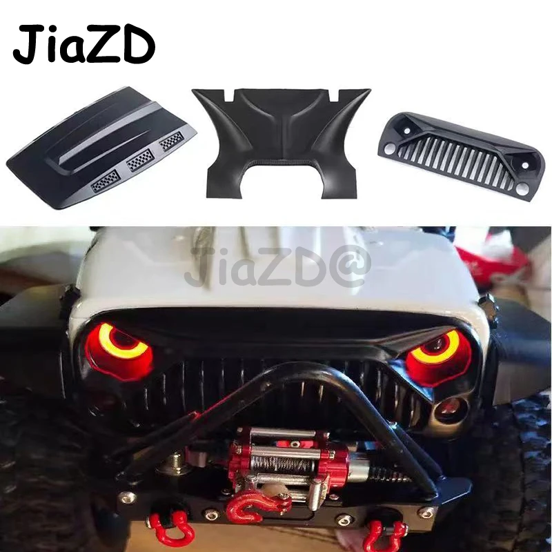 

1:10 RC body shell Jeep Wrangler Rubicon for axial SCX10 D90 90046 90047 313mm wheelbase Angry face MS hood intake grille Y09