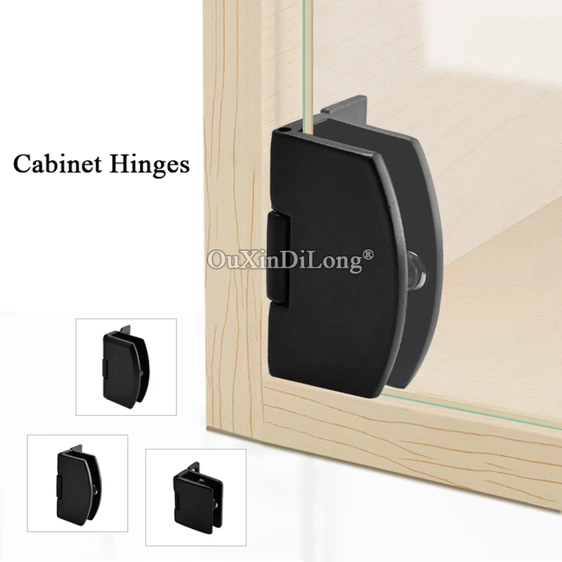 

BRAND NEW 4PCS Zinc Alloy Cabinet Hinges Display Wine Cabinet Door Hinges Black Glass Cabinet Clamps Hinge No Drilling