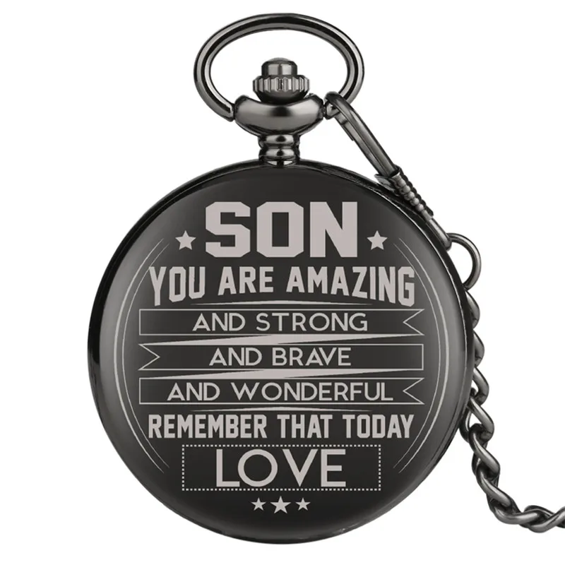 Customized To My Son Series Men Boy Quartz Analog Display Pocket Watch Pendant Chain Fob Watches Arabic Number Display Clock