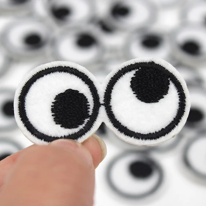 Cartoon 5pcs Eyes Embroidery Iron on Patches for Clothing Black White Appliques Shoes T-shirt Clothes Sticker Stripes Badge DIY