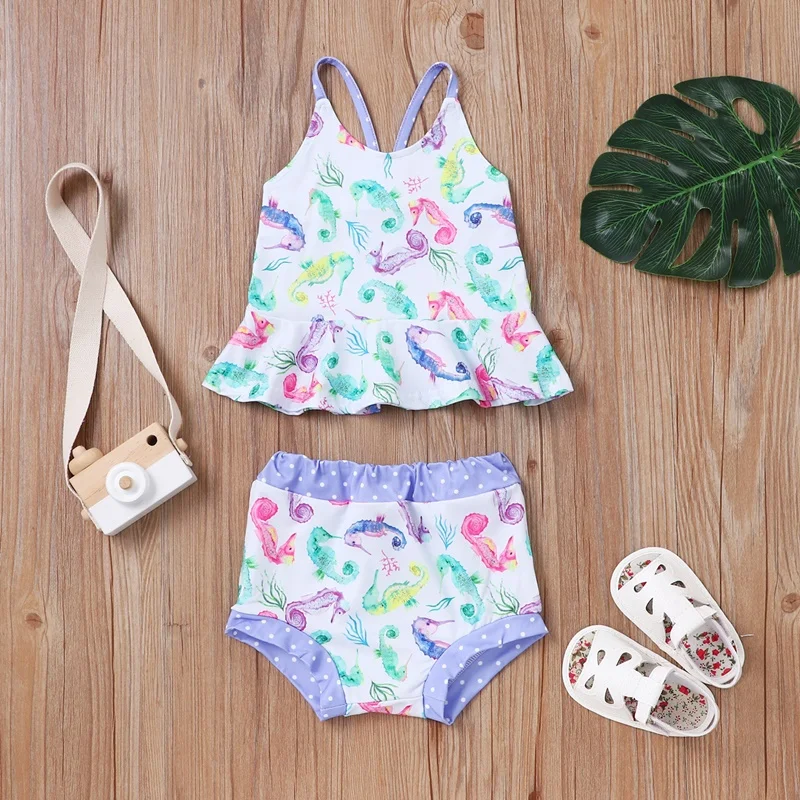 

Baby Girl Outfit Baby Girl Clothes 2 Pcs Sets Hippocampus Print Sleeve Tops+briefs Cotton Soft Cool Girls Clothes Summer 0-18M