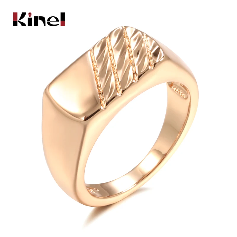 Kinel Hot Fashion Glossy Men Ring 585 Rose Gold Color Simple Square Ring For Women High Quality Daily Fine Jewelry