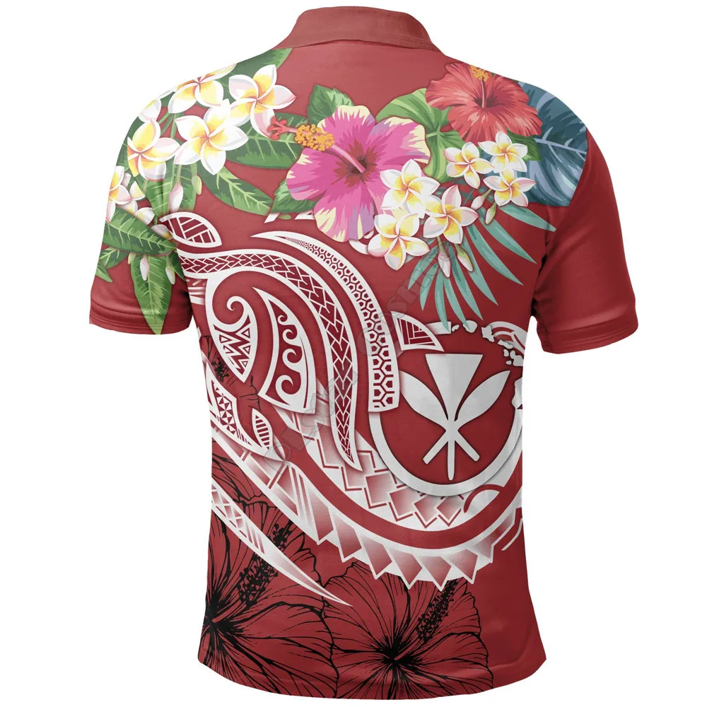 Polynesian Hawaii Kanaka Maoli Polo Summer Plumeria Red 3D Printed Polo Shirt Men Women Short Sleeve Summer T-shirt