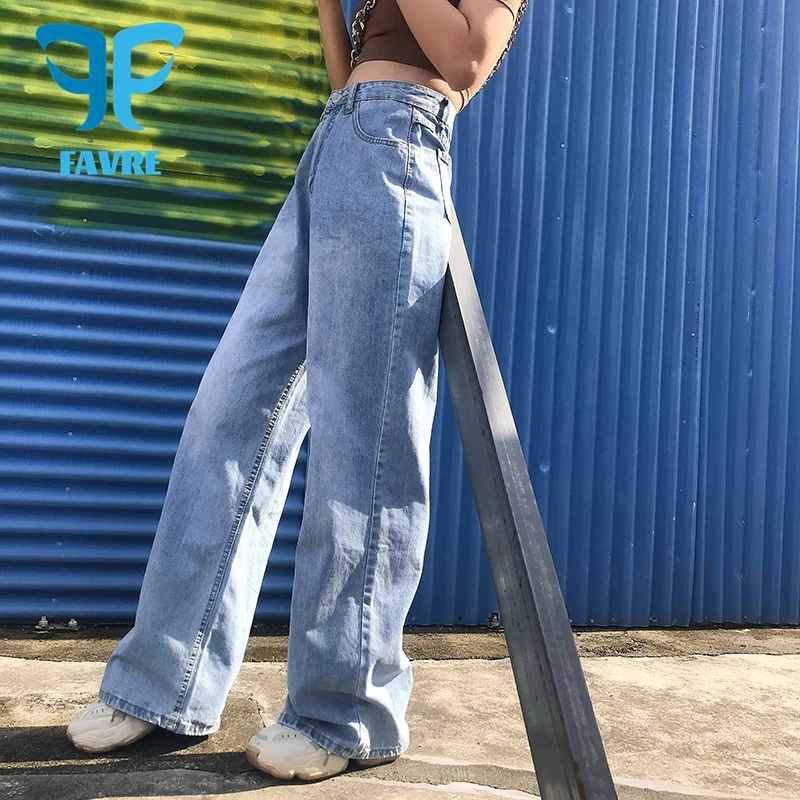 

FAVRE Street Style Fashion Korean High Waist Jeans Streetwear Women Wide-leg Denim Pants Blue Autumn Ladies Loose Cargo Pants