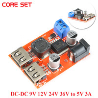 LM2596 LM2596S Dual USB Step Down Buck Converter Board Car Charger Solar Power Supply Module DC-DC 9V 12V 24V 36V to 5V 3A