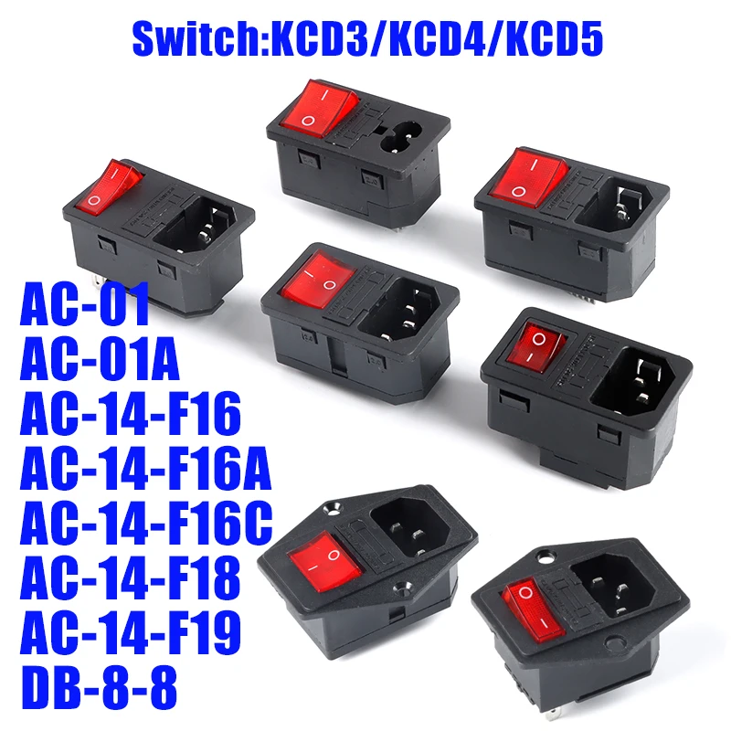 AC-01 AC-14-F16 Electrical Power Socket 250V Rocker Switch Brass 10A Inlet Plug Connector Computer Mount Outlet With Fuse