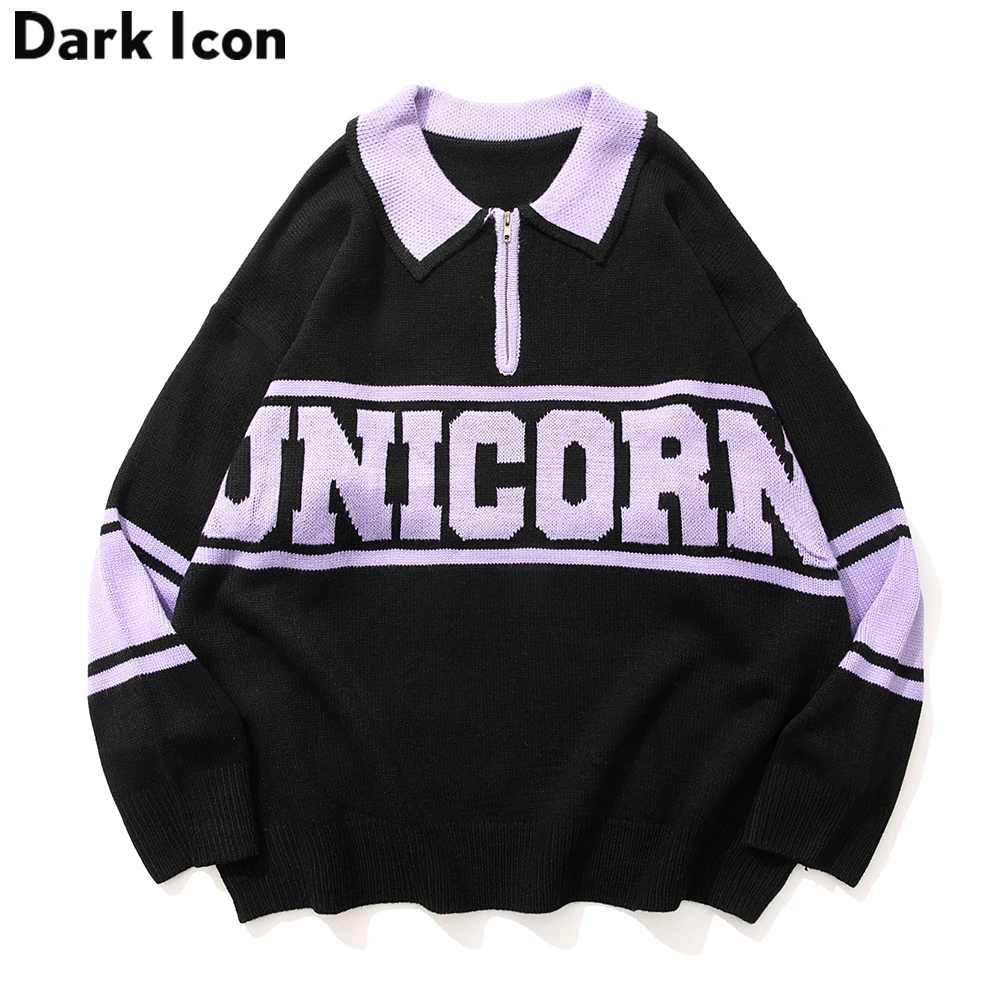 

Dark Icon Turn-down Collar Half Front Zipper Men's Sweater Autumn Knitwear Sweater for Men