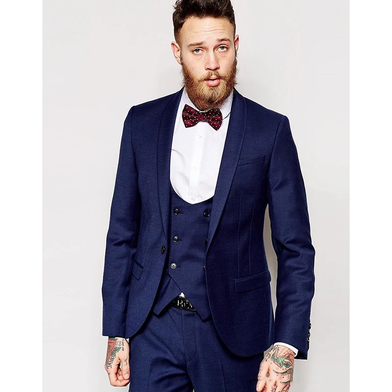 3 Pieces One Button Groomsmen Shawl Lapel Groom Tuxedos Men Suits Wedding/Prom Best ManTerno Masculino ( Jacket+Pants+Vest+Bow)