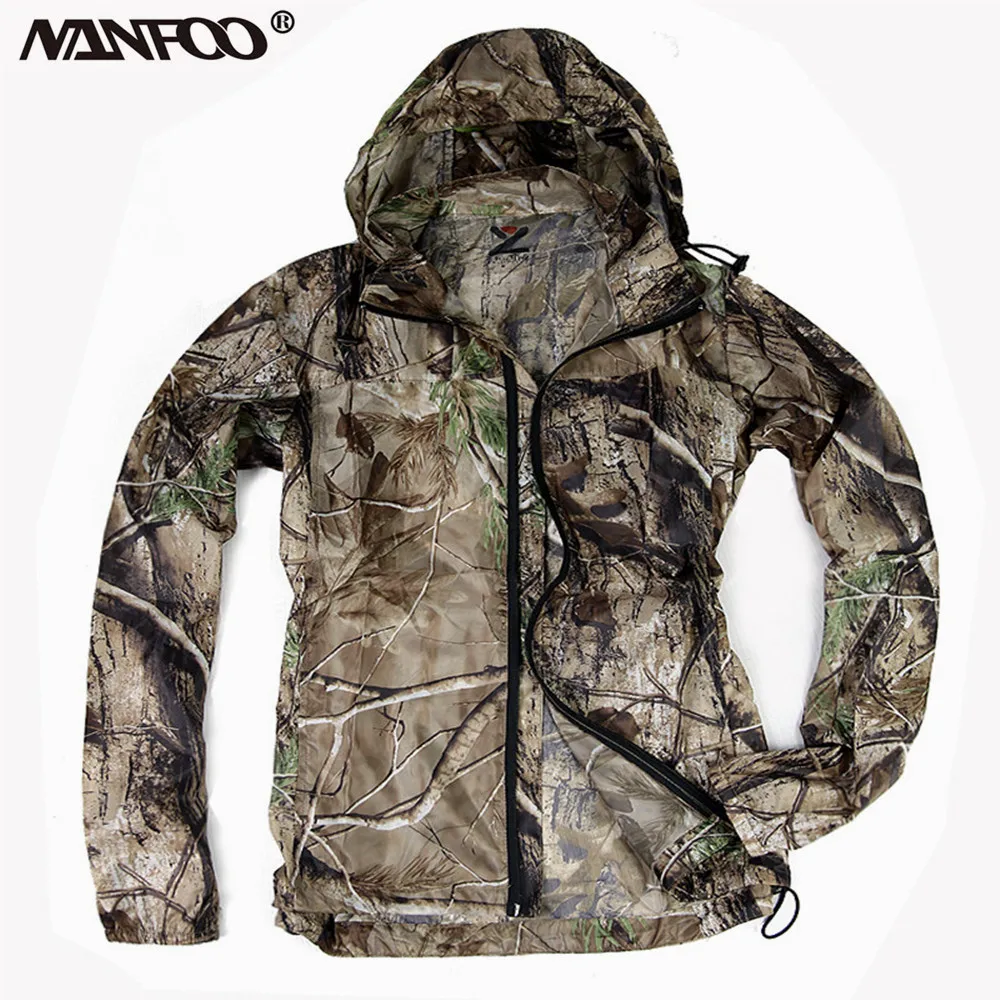 Summer Ultra-Thin Tree Bionic Camouflage Hunting Jacket Waterproof Fishing Hooded Jacket Outdoor Sunproof Cycling Sports Top