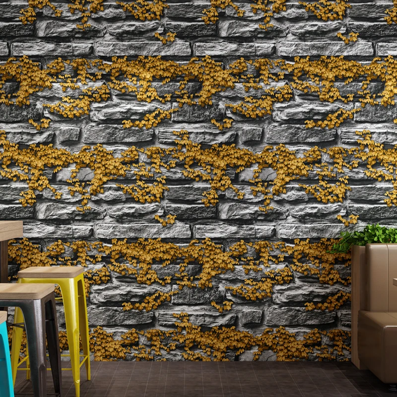 

Vintage Brick Boston Ivy 3D Wallpapers Waterproof Personalized PVC Wall Paper Roll for Shop Store Background Walls