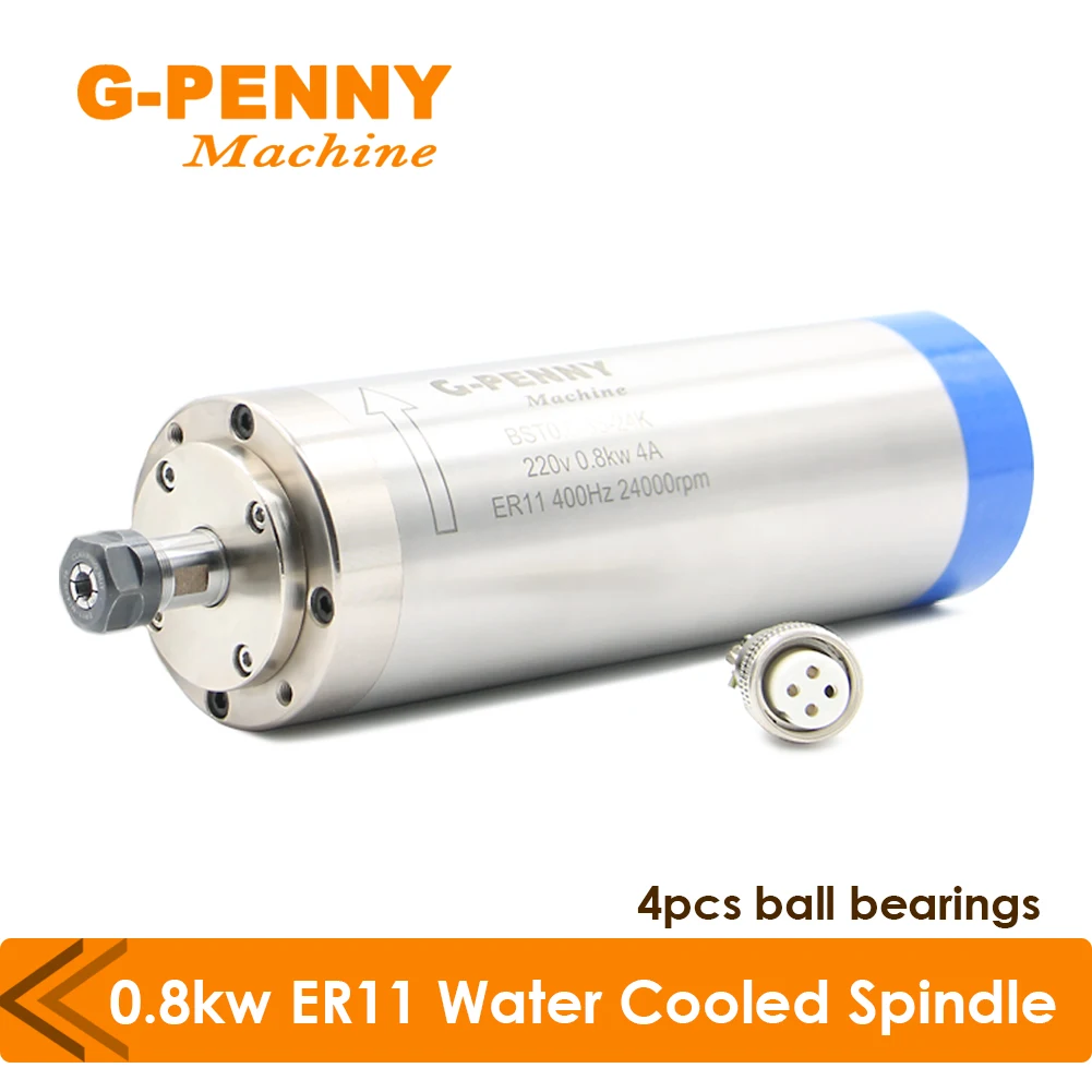 

G-Penny 110V/220V 800W ER11 CNC Spindle Motor Water Cooled 24000rpm 65X200mm 0.8kw 400HZ for CNC Milling Machine Wood Working