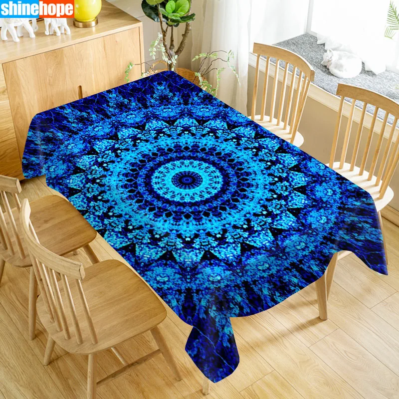 Mandala Pattern Tablecloth Waterproof Fabric Rectangular Dust-proof Table Cover For Party Home Decor TV Covers