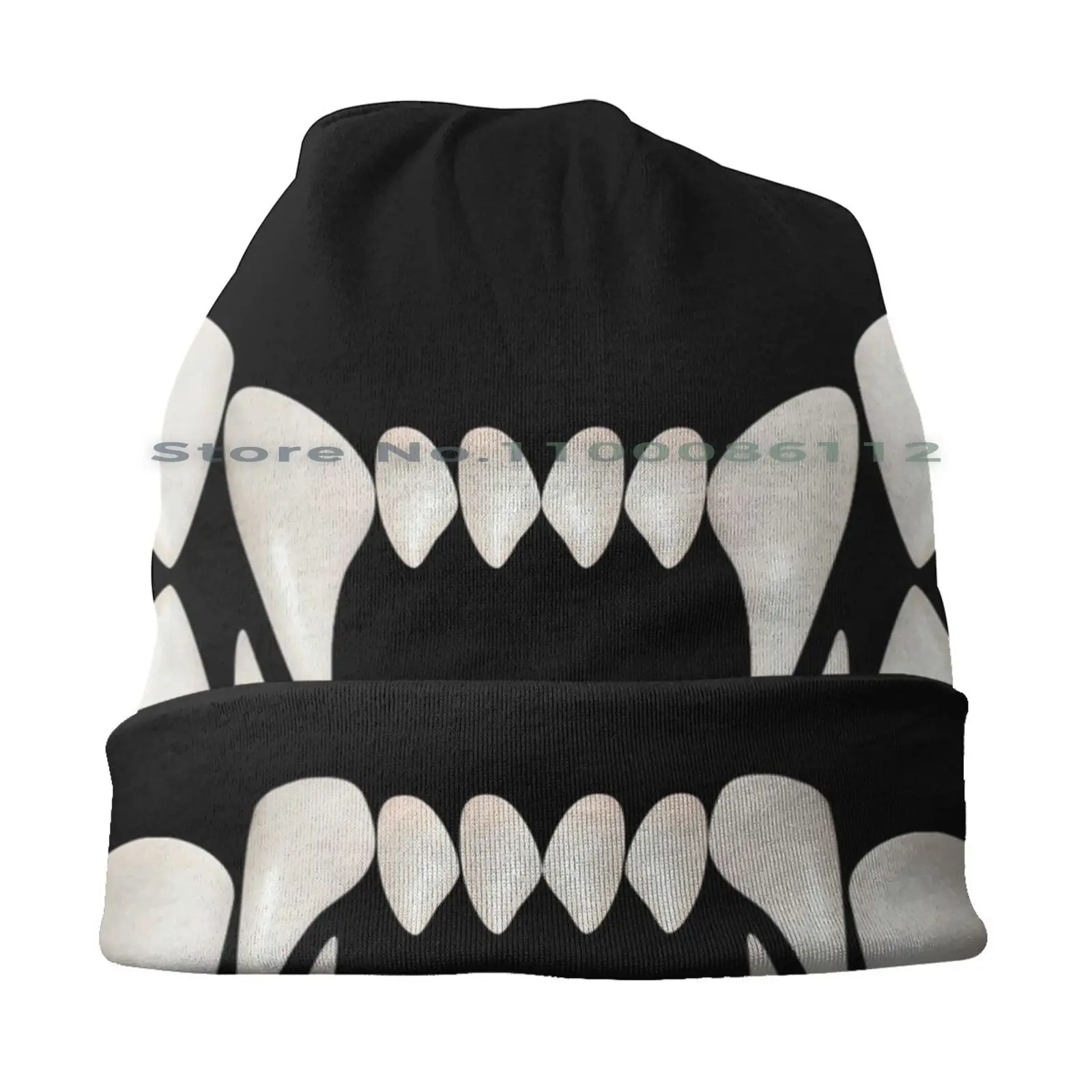 Toothy Grin Beanies Knit Hat Fangs Vampire Werewolf Canine Teeth Mouth Spooky Halloween Brimless Knitted Hat Skullcap Gift