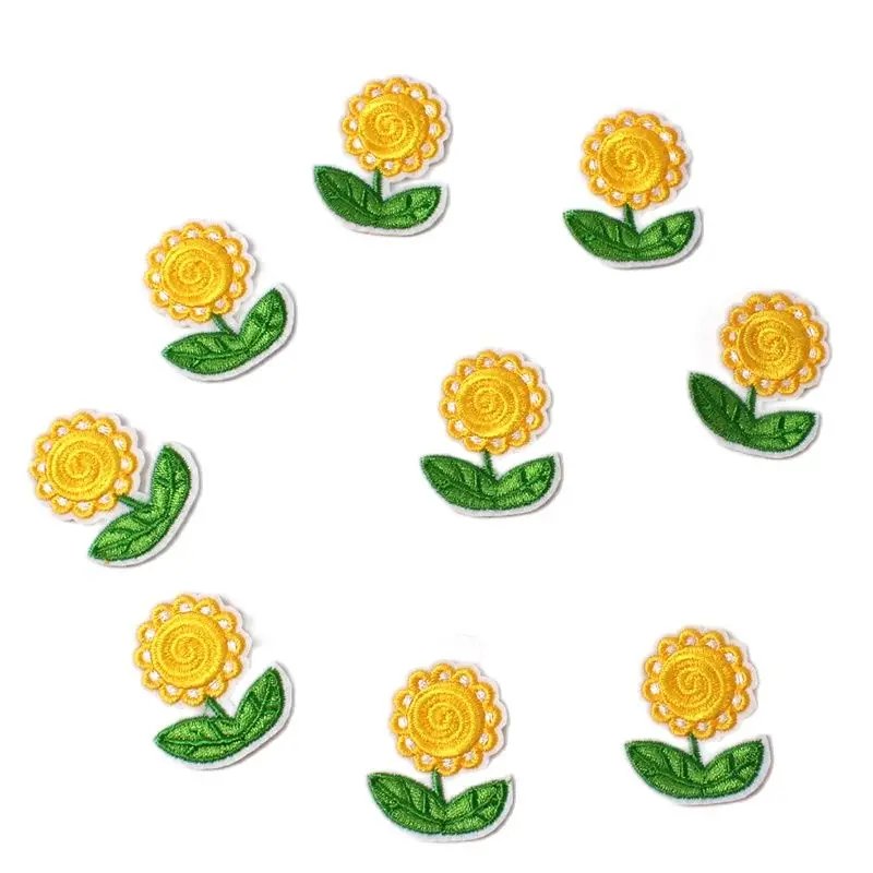 10pcs Cartoon Sunflower Patch DIY Fabric Patches Iron On Stickers Sewing Jeans Badge Handmade Bags Apparel Suits Shoes Appliques