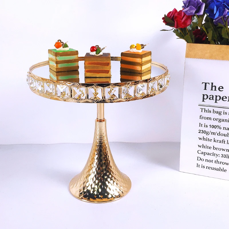 

1pcs Wedding Cake Stand Square crystal Birthday Party Dessert Metal Cupcake Pedestal Display Plate Home Decor Gold Acryl Mirror