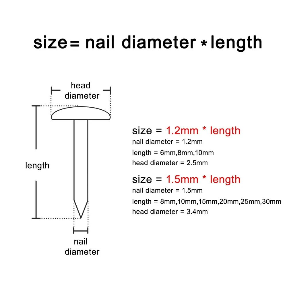 HZYUEGOU 200 Stück Goldene Silberne Antik-Messing Nadeln, Durchmesser=1,2/1,5mm, Länge=6/8/10mm, Kleine Mini-Rundkopfnägel aus Eisen für Schmuckkästchen-Scharniere – Detail 1