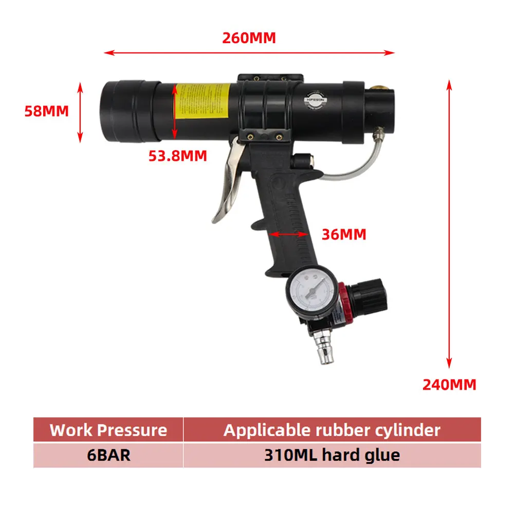 310ML Air Caulking Gun/ Pneumatic Cartridge Dispenser Silicon Sealant Applicator Glass Gluing Tool Construction Caulking Gun