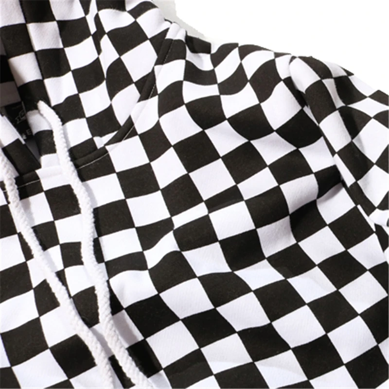 Bebovizi 2021 Mens Hip Hop Hoodie Sweatshirt Checkerboard Plaid Hoodie Streetwear Harajuku Fleece Hooded Pullover Hipster