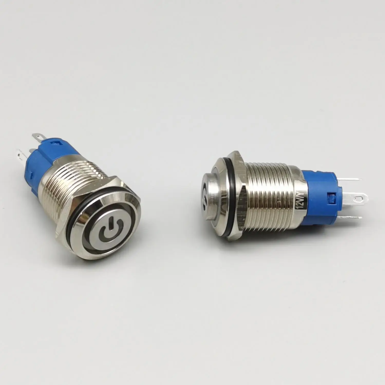 16mm Metal Push Button Switch High Head Ring Lamp Power Symbol Button Waterproof  LED Light Self-Lock Self-Reset Button 1NO1NC