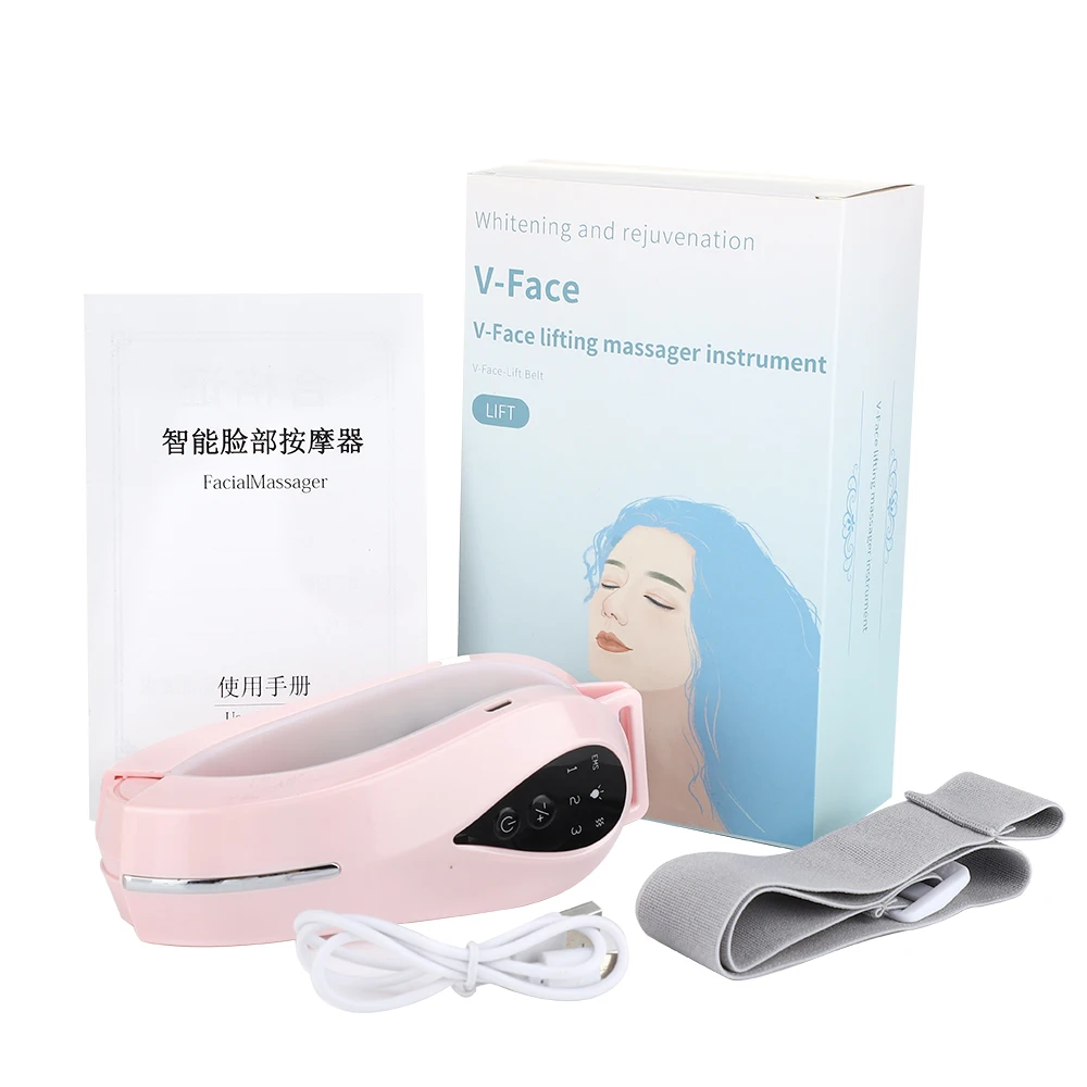 Facial Massager V-Line Lift Up Belt Chin Lift Belt Machine Red Blue Light LED Face Slimming Vibration Massager Face Lifting