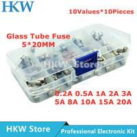 100pcs Set 5x20mm 10 Values 0.2A 0.5A 1A 2A 5A 20A Quick Blow Glass Tube Fuse Assorted Kit Fuses 5*20mm DIY KIT Fusible Fusibles