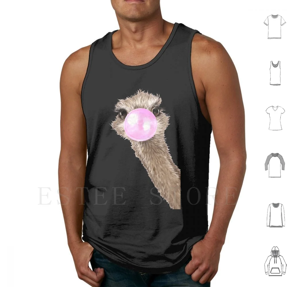 Sneaky Ostrich With Bubble Gum In Pink Tank Tops Vest Sleeveless Animal Animals Bird Cute Adorable Chewing Gum Blowing
