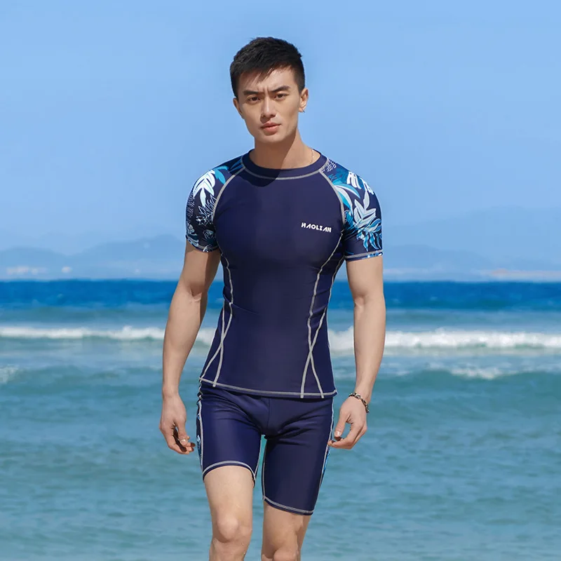 Men's Swimsuit Short-sleeved Five Pants Suit Adult Student Conservative Water Absorption Speed Dry Swimwear Swim Diving Exercise