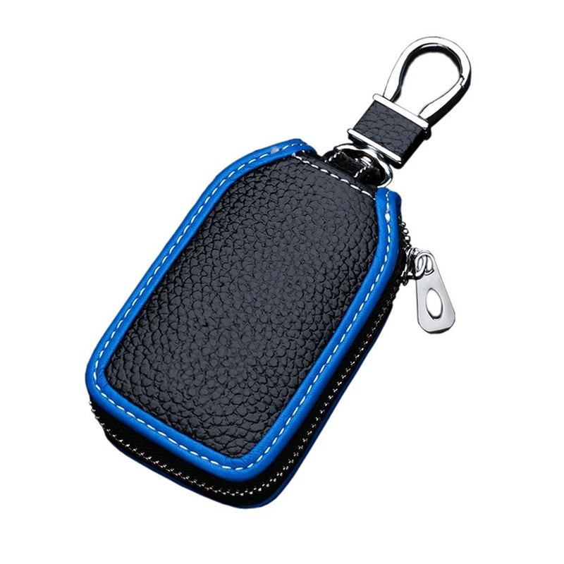 Bag Key Case Anti-Scratch Black+Blue 13.5*5cm Accessories Hanging Universal Leather Car Remote Fob Cover Protector