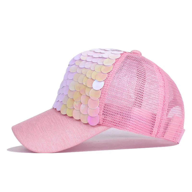 Summer Children Geometric Color Sequin Mesh Baby Baseball Caps Boys And Girls Outdoor Travel  Matching Adjustable 2021