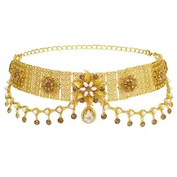 Gold Color Ethnic Crystal Flower Waist Chain For Women Moroccan Caftan Afghan Dress Belt Turkish Indian Sexy Belly Body Jewelry