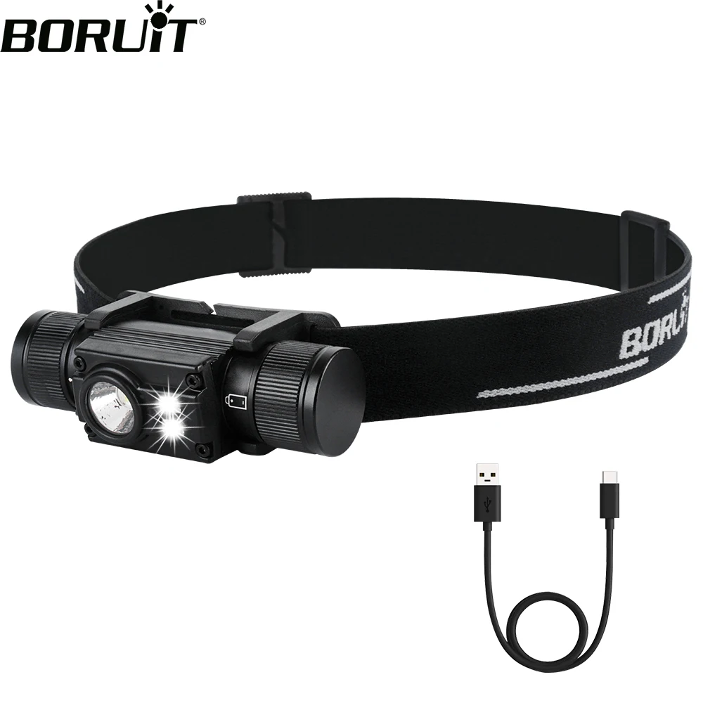 BORUiT HP500 Powerful LED Headlamp Type-C Rechargeable 18650 Headlight Waterproof Head Torch Fishing Hunting Lantern