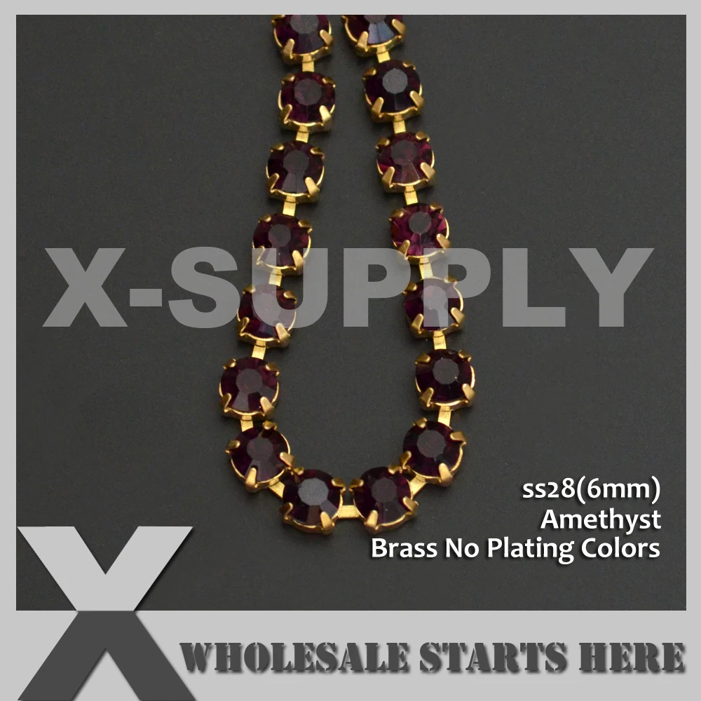 

Amethyst SS28 Brass Crysal Rhinestone Cup Chain,Brass Metal Chain Trim Used for DIY Jewelry Accessories