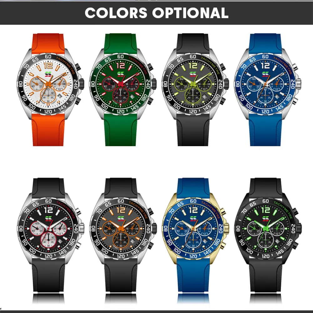 Swish Sport Mannen Quartz Gift Horloge Rubber Band 24 Uur Chronograaf Multifunctionele Zes-Pin Relogio Masculinob Drie-Eye Horloge