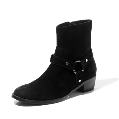 EquisFP strucled-Bottes en cuir suédé pour hommes, chaussures à talons empilés, fermeture éclair latérale, beige, noir, mode