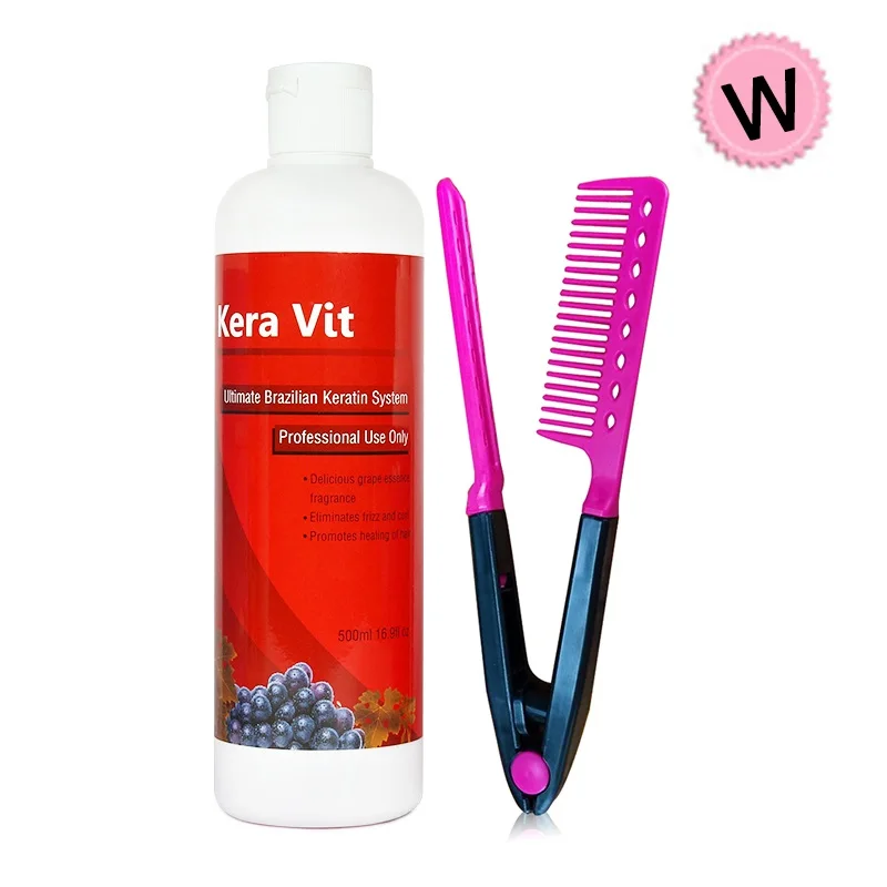 

Brazilian Professional Keratin Hair Treatment Formaldehyde 1.6% Keravit Straighten Hair Care Damaged Hair with A Red Comb