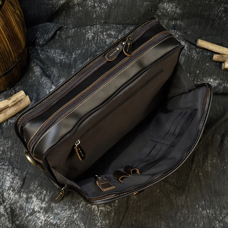 Newsbirds Mens Leather Handbag 15.6 Inch PC Notebook Laptop Briefcase Shoulder Bag 100% Cowhide Man Bag Male Business Bag