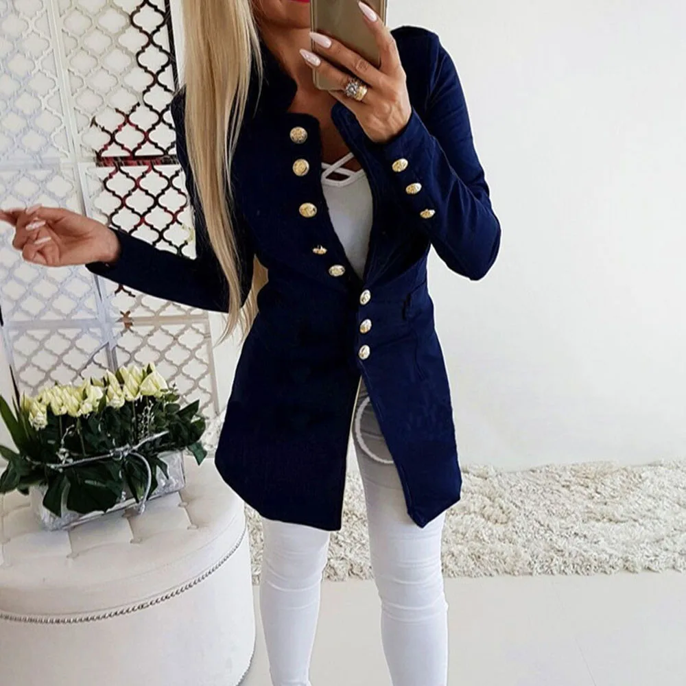 2019 Nuove Donne Casual del Vestito della Giacca Sportiva Giacca Autunno Inverno Singola Tasca Petto Elegante Femminile a maniche lunghe con bottoni slim Cappotto