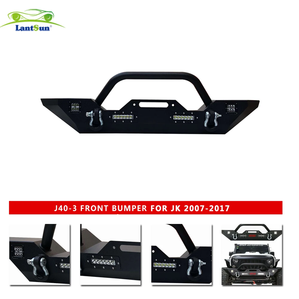 J40-3 Car Front Bumper with Led Lights for Jeep Wrangler JK 2007-2017 LANTSUN