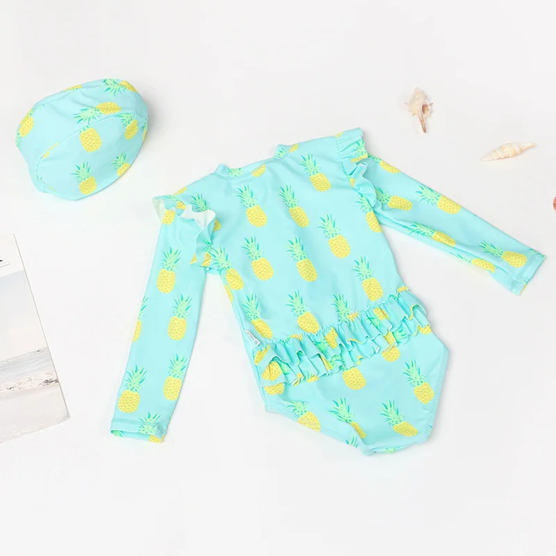 2-6 Years One Piece Girl Swimsuit Kids Bikini Set Baby Fruit Pineapple Print Children\'s Clear Simple Swimwear Bathing Suits