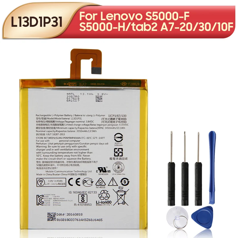 Original Replacement Battery L13D1P31 For Lenovo S5000-F/S5000-H/tab2 A7-20/30/10F Tablet Battery 3450mAh