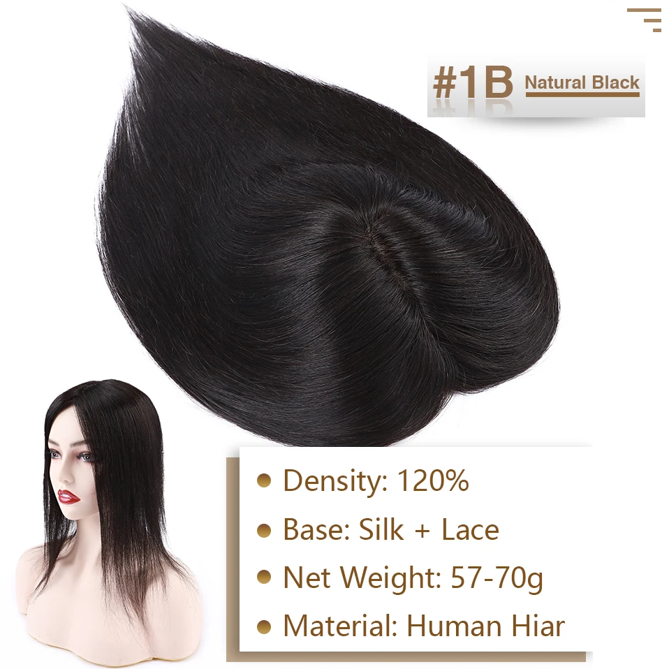 S-noilite Hair Toppers Human Hair 15x16cm PU+Breathable Net Silk Base Hair Cilp Natural Hair Wig 100% Human Hair 57g Hairpiece